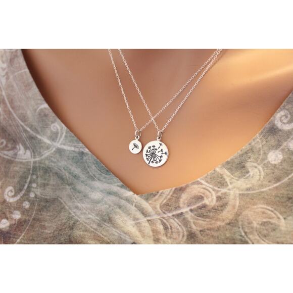Sterling Silver Big and Small Dandelion Charm Necklace Set - Picture 3 of 5